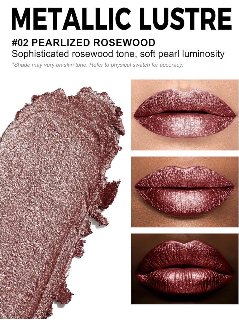 Anglicolor Metallic Lipstick For Subtle 3D Shimmer Effect,Glitter Lipstick,Light,Soft Cream Formula for Moisturized Lips,Non-Sticky (02 PEARLIZED ROSEWOOD) - Image 2