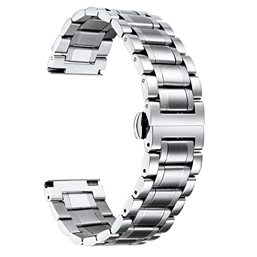 BINLUN Stainless Steel Watch Bands Quick Release 12mm-24mm Universal Metal Replacement Watch Straps SmartWatch Bracelets Links Straight & Curved Ends Men Women 6 Colors(Silver,22mm) - Image 1