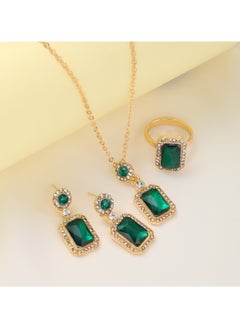 Huitich Elegant Green Crystal Jewelry Set Necklace, Earrings & Ring  - Image 3