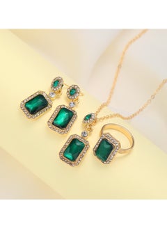 Huitich Elegant Green Crystal Jewelry Set Necklace, Earrings & Ring  - Image 4