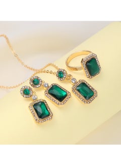Huitich Elegant Green Crystal Jewelry Set Necklace, Earrings & Ring  - Image 5