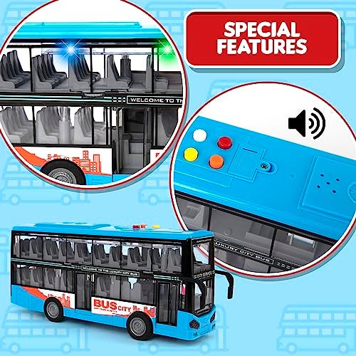 ArtCreativity لعبة حافلة مزدوجة الطابق من آرت كرييتيفيتي مع أضواء وأصوات - حافلة تعمل بالطاقة الاحتكاكية للأطفال مع أضواء سقف داخلية و 4 أصوات مختلفة - الأبواب تفتح - هدية للأطفال من عمر 3-8 سنوات - Image 3