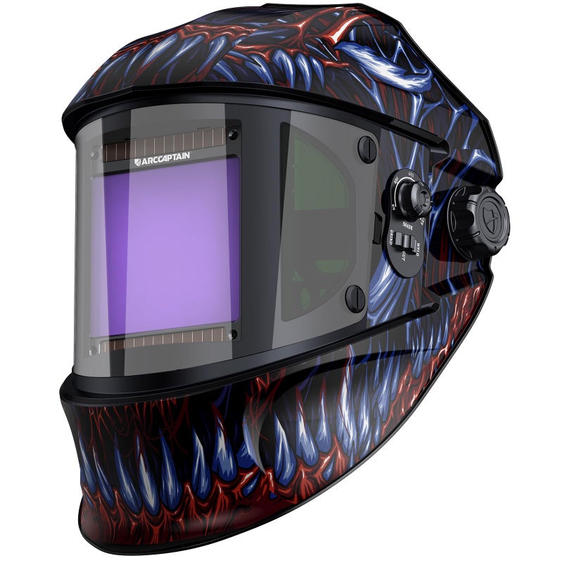 ARCCAPTAIN Auto Darkening Welding Helmet with Side View 180 Panoramic View 1111 True Color Large Viewing Welding Hood with 4 Arc Sensor Solar Powered Wide Shade 459913 for TIG MIG ARC Cut