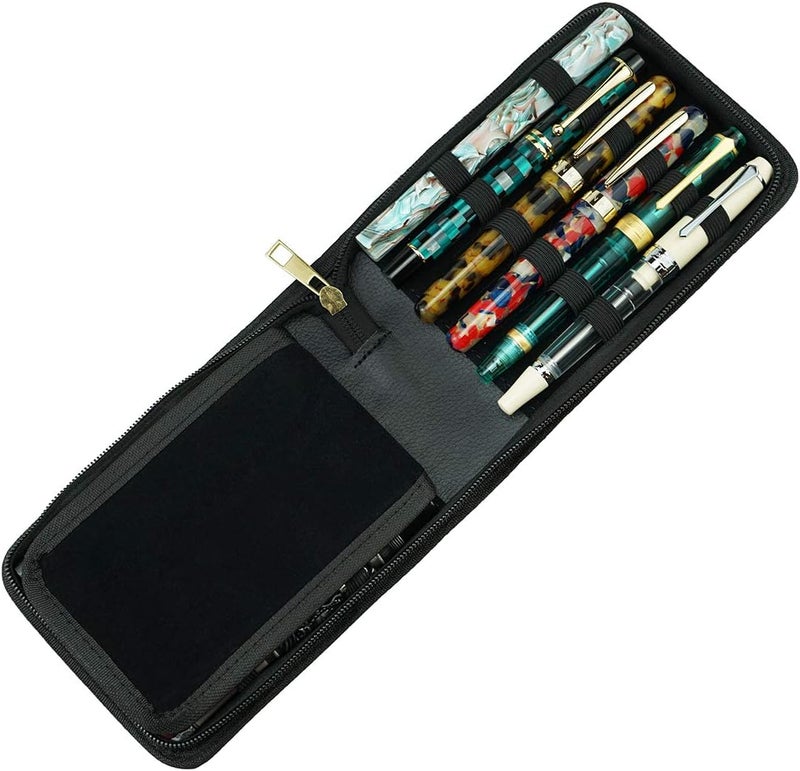 erofa 12 Fountain Pen Case PU Leather, Rollerball Pen Display Holder Bag, Pouch Large Capacity for Your Collection - Black - Image 3