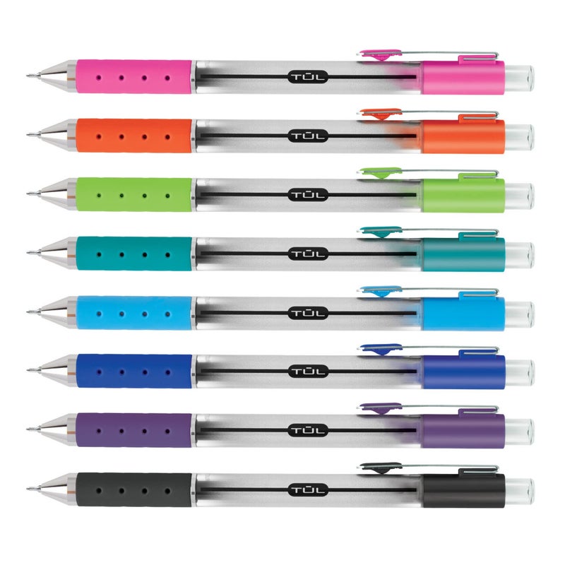 TUL Retractable Gel Pens, Needle Point, 0.5 mm, Gray Barrel, Assorted Bright Ink Colors, Pack Of 8 - Image 2