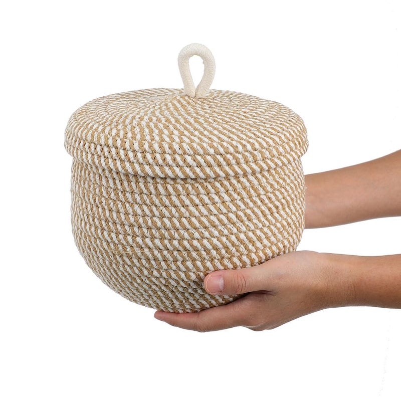 DOITOOL Cotton Rope Storage Basket with Lid, Round Basket with Lid, Decorative Small Woven Baskets for Organizing for Home Storage, Living Room - Image 3