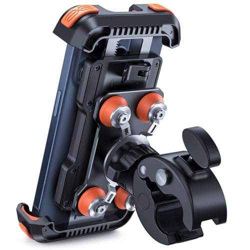 Lamicall Motorcycle Phone Mount Holder Dual Vibration Dampener Anti Shake Motorcycle Cell Phone Holder Upgrade Bike Phone Mount Fit iPhone 16151413 Pro Max 4767 Phones Orange - Image 1
