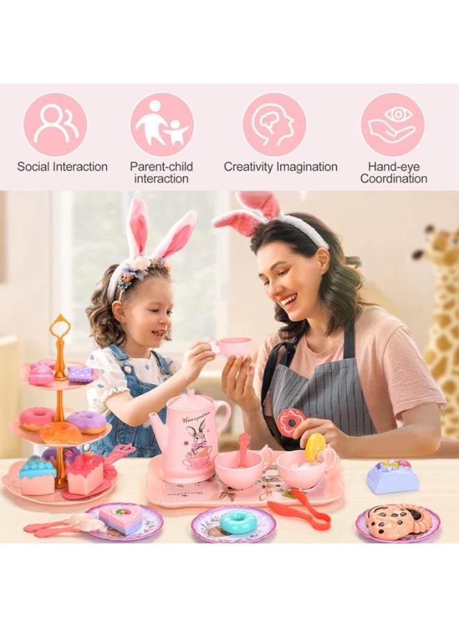 سوفام مجموعة حفلات الشاي المناسبة للفتيات الصغيرات -مجموعات شاي الأميرة للأطفال الذين تتراوح أعمارهم بين 3-5 سنوات -ألعاب عيد الميلاد وعيد الفصح -التظاهر بلعب حفلة الشاي، بما في ذلك الحلويات ومجموعات الشاي وحمل الأمتعة - Image 5