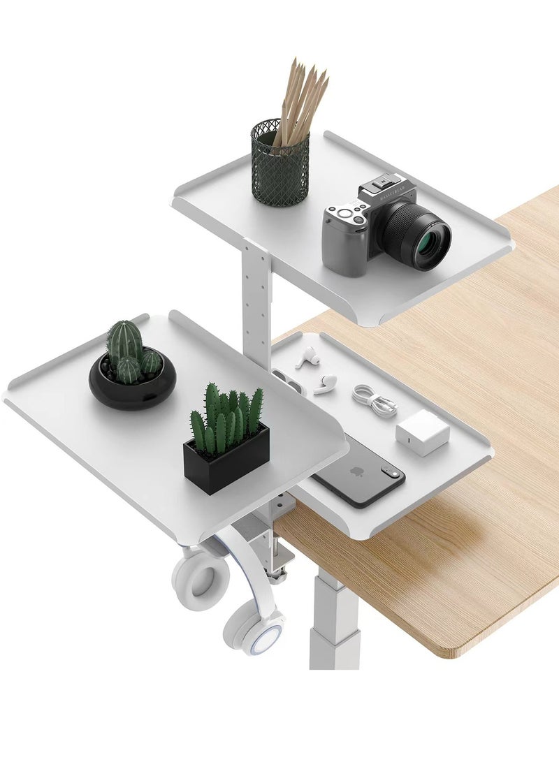 XiuWoo 3-Tier Metal Clamp-On Desk Shelf Organizer, Adjustable Metal Storage Tray, Headphone Desktop Stand , Under Desk Extension Shelving Unit, No Drilling Anti-Slip Exender Shelf for Home Office - Image 1