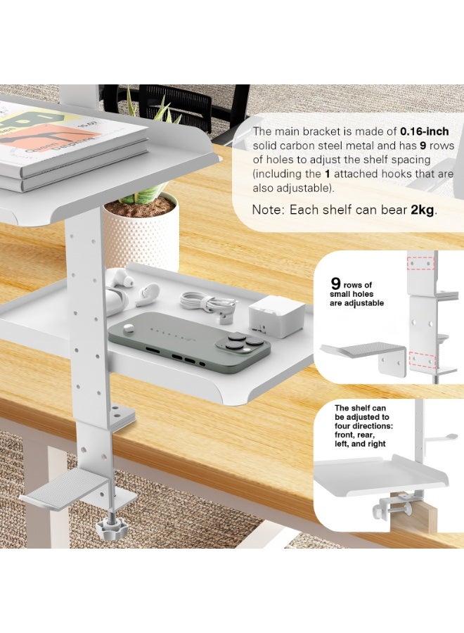 XiuWoo 3-Tier Metal Clamp-On Desk Shelf Organizer, Adjustable Metal Storage Tray, Headphone Desktop Stand , Under Desk Extension Shelving Unit, No Drilling Anti-Slip Exender Shelf for Home Office - Image 4