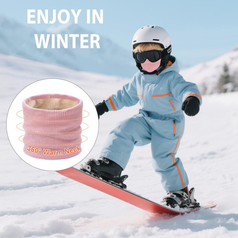 YUHAN PRETTY Kids Ski Mask Neck Warmer Winter Neck Gaiter Boys Girls Warm Thermal Fleece Lined Knitted Scarf for Cold Weather(Pink) - Image 2