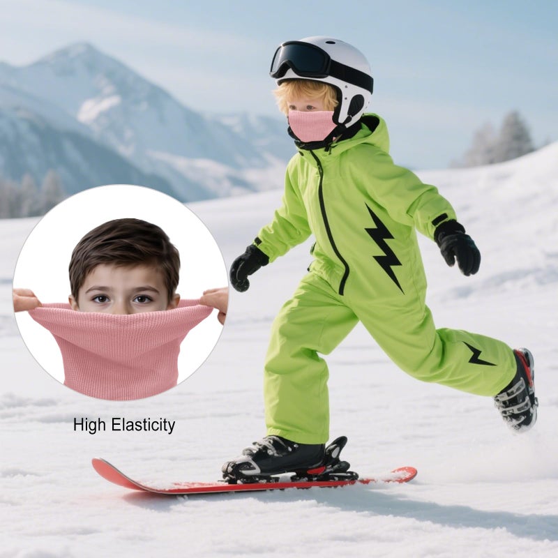YUHAN PRETTY Kids Ski Mask Neck Warmer Winter Neck Gaiter Boys Girls Warm Thermal Fleece Lined Knitted Scarf for Cold Weather(Pink) - Image 4