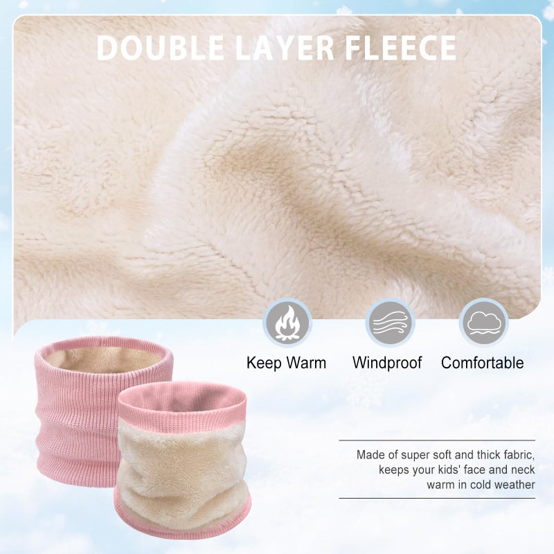 YUHAN PRETTY Kids Ski Mask Neck Warmer Winter Neck Gaiter Boys Girls Warm Thermal Fleece Lined Knitted Scarf for Cold Weather(Pink) - Image 3