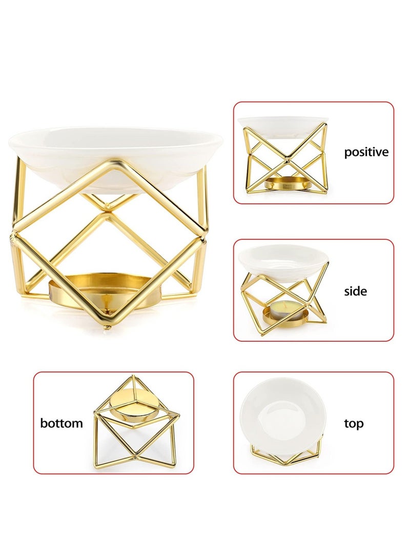 Captaintech Metal Oil Burner Wax Warmer, Delicate Romantic Ceramic Tealight Candle Holder Oil Burner, Fragrance Warmer Aromatherapy Wax Candle Tart Burner Warmer Diffuser for Home Bedroom Décor - Image 3