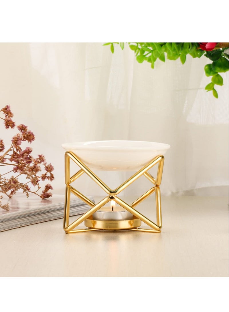 Captaintech Metal Oil Burner Wax Warmer, Delicate Romantic Ceramic Tealight Candle Holder Oil Burner, Fragrance Warmer Aromatherapy Wax Candle Tart Burner Warmer Diffuser for Home Bedroom Décor - Image 4