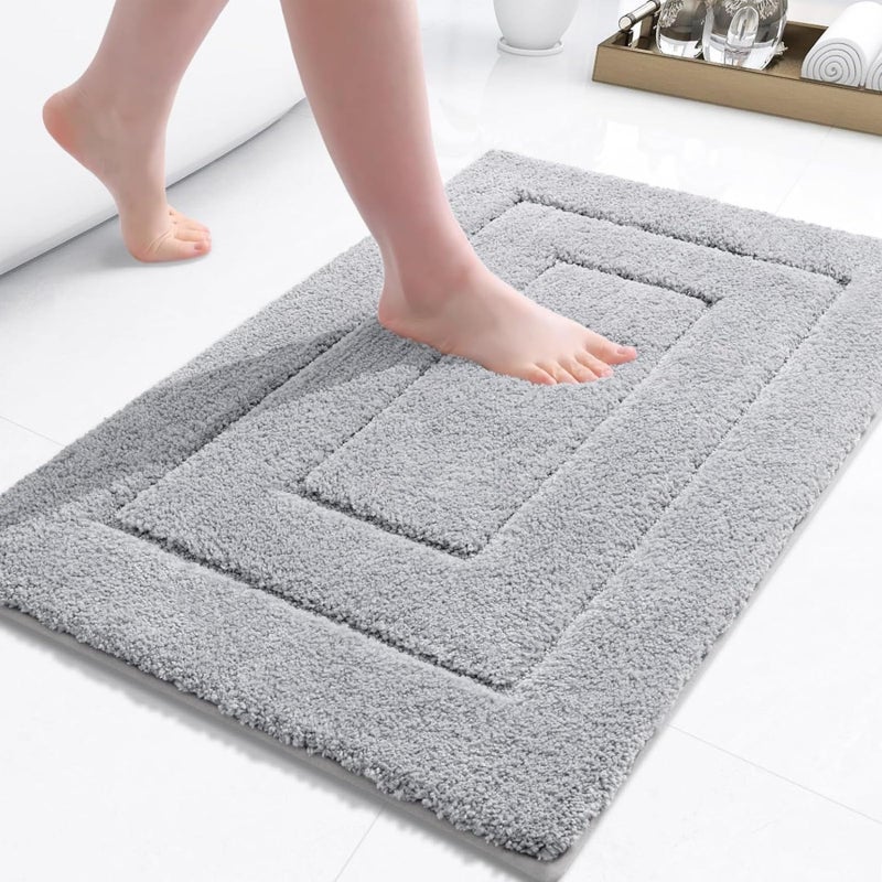 Buganda Bathroom Rugs, 24" x 16", Soft and Absorbent Microfiber Bath Rugs, Non-Slip Shaggy Shower Carpet, Machine Wash Dry Bath Mats for Bathroom Floor, Tub and Shower, Grey - Image 1