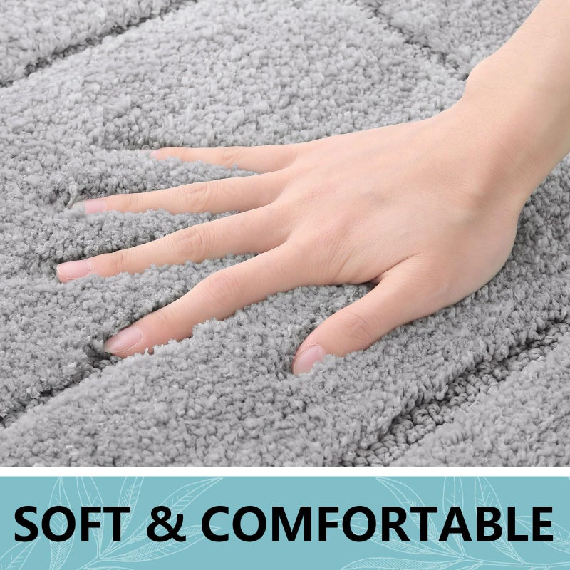 Buganda Bathroom Rugs, 24" x 16", Soft and Absorbent Microfiber Bath Rugs, Non-Slip Shaggy Shower Carpet, Machine Wash Dry Bath Mats for Bathroom Floor, Tub and Shower, Grey - Image 2