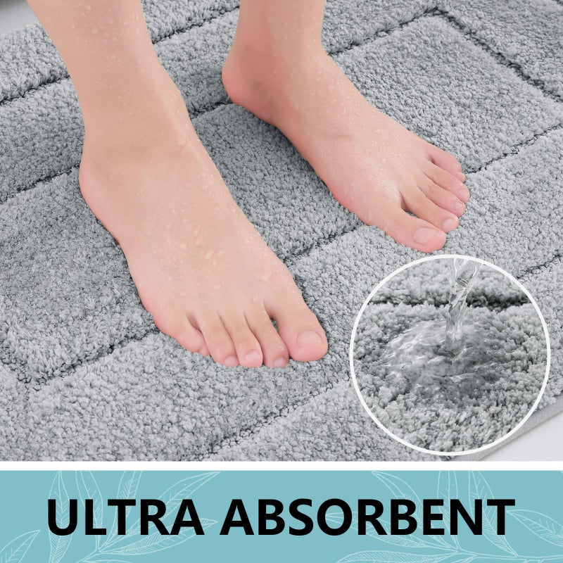 Buganda Bathroom Rugs, 24" x 16", Soft and Absorbent Microfiber Bath Rugs, Non-Slip Shaggy Shower Carpet, Machine Wash Dry Bath Mats for Bathroom Floor, Tub and Shower, Grey - Image 3