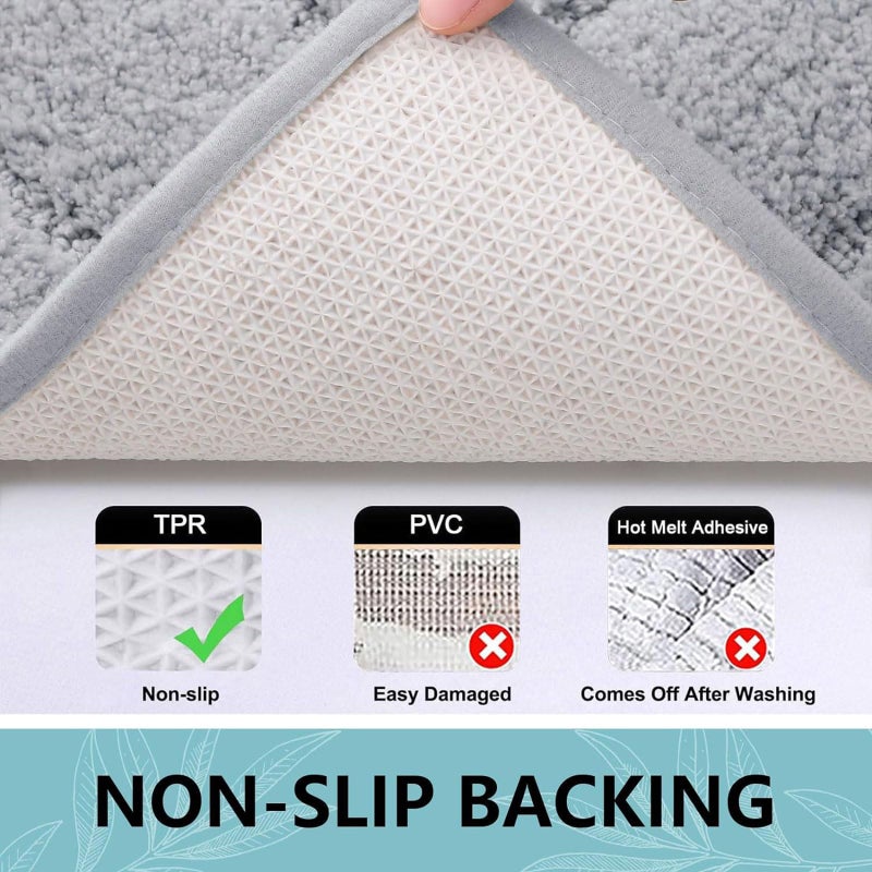 Buganda Bathroom Rugs, 24" x 16", Soft and Absorbent Microfiber Bath Rugs, Non-Slip Shaggy Shower Carpet, Machine Wash Dry Bath Mats for Bathroom Floor, Tub and Shower, Grey - Image 4
