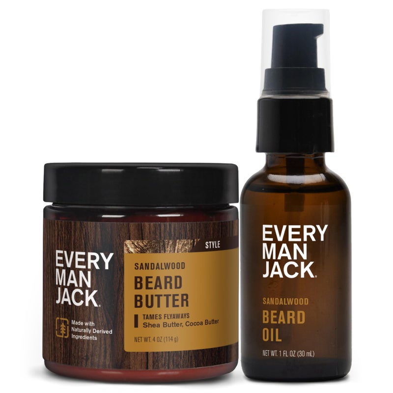 Every Man Jack Beard Oil Beard Butter Bundle Sandalwood Fragrance Rejuvenates Hydrates Styles Dry Beards Naturally Derived with Cocoa Butter and Shea Butter