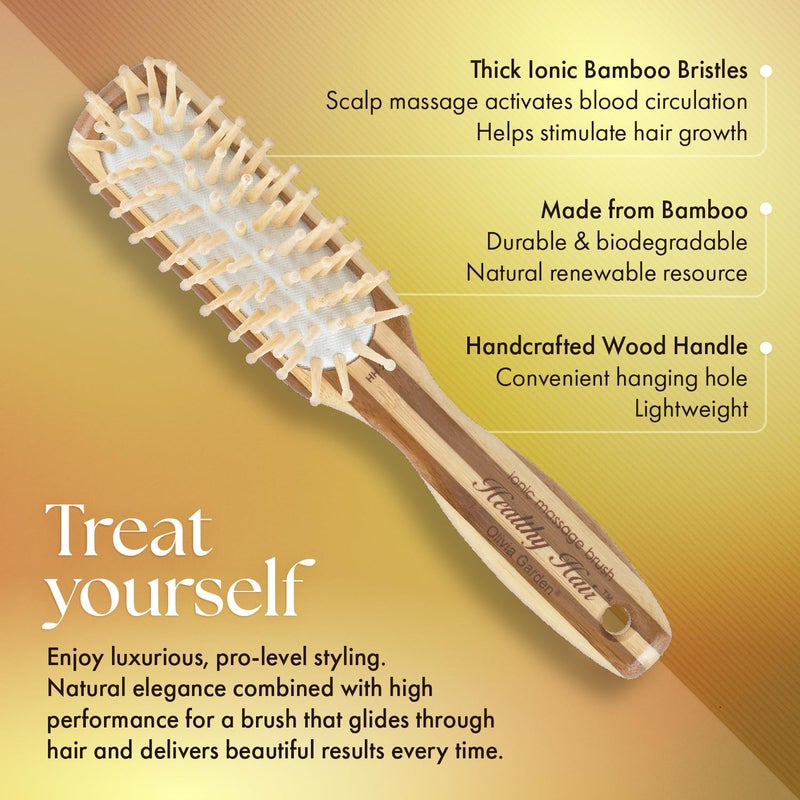 Olivia Garden Healthy Hair Eco-Friendly Bamboo Ionic Massage Hair Brush HH-2 (Paddle Narrow) - Image 2