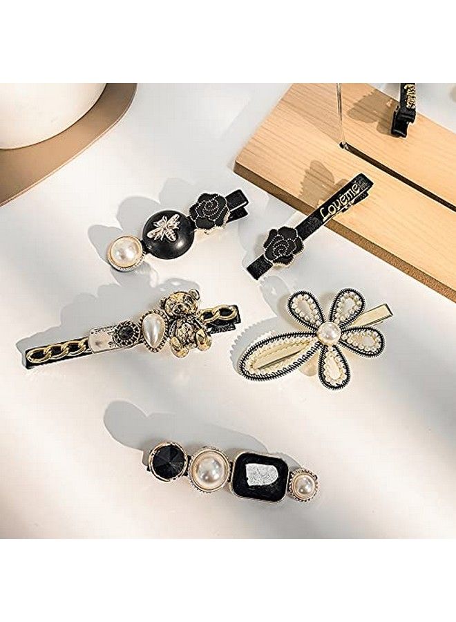 Ngel 5Pcs Black Hair Clip/ Elegant Pearl Hair Pins For Women & Girls/ Styling Hair Accessories/ Retro Bear Hair Pin - Image 4