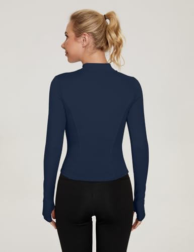 LUYAA Active Long Sleeve Tops for Women Workout Compression Running Gym Shirts Full Zip Lighgweiht Cropped Work Out Top Navy Blue XL - Image 5