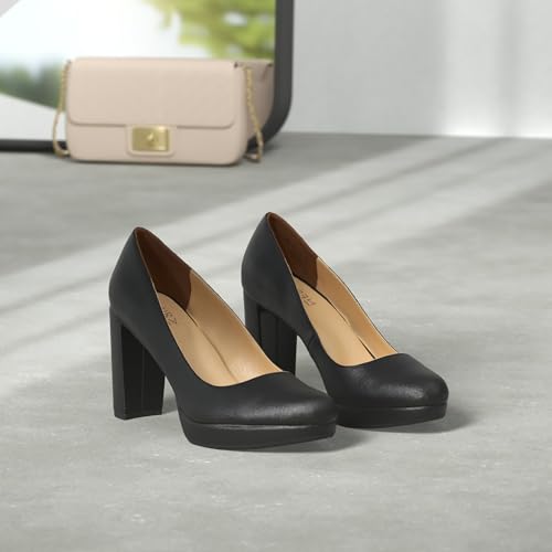 Naturalizer Womens Berlin Chunky High Heel Platform Pump,Black Smooth,9.5 Wide - Image 2
