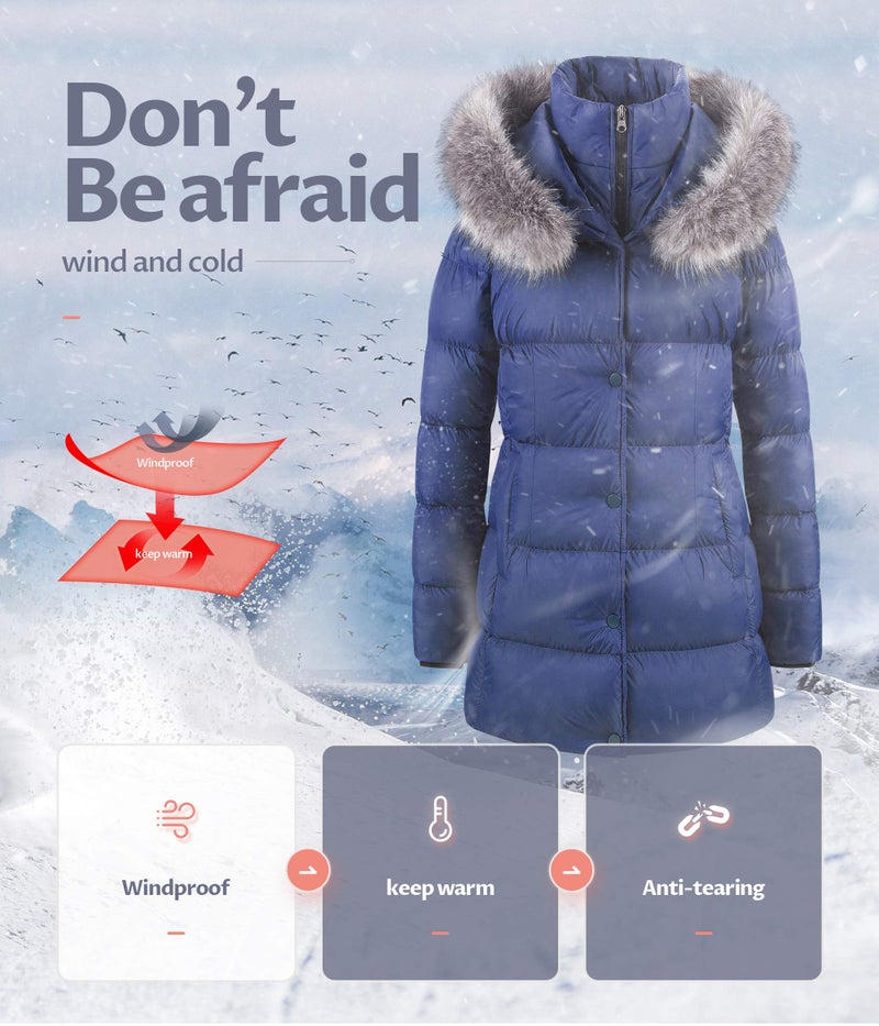 CREATMO US Women's Long Water-Resistant Puffer Jacket Warm Winter Coats Navy XL - Image 5