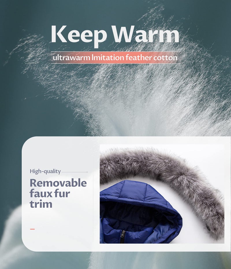 CREATMO US Women's Long Water-Resistant Puffer Jacket Warm Winter Coats Navy XL - Image 4