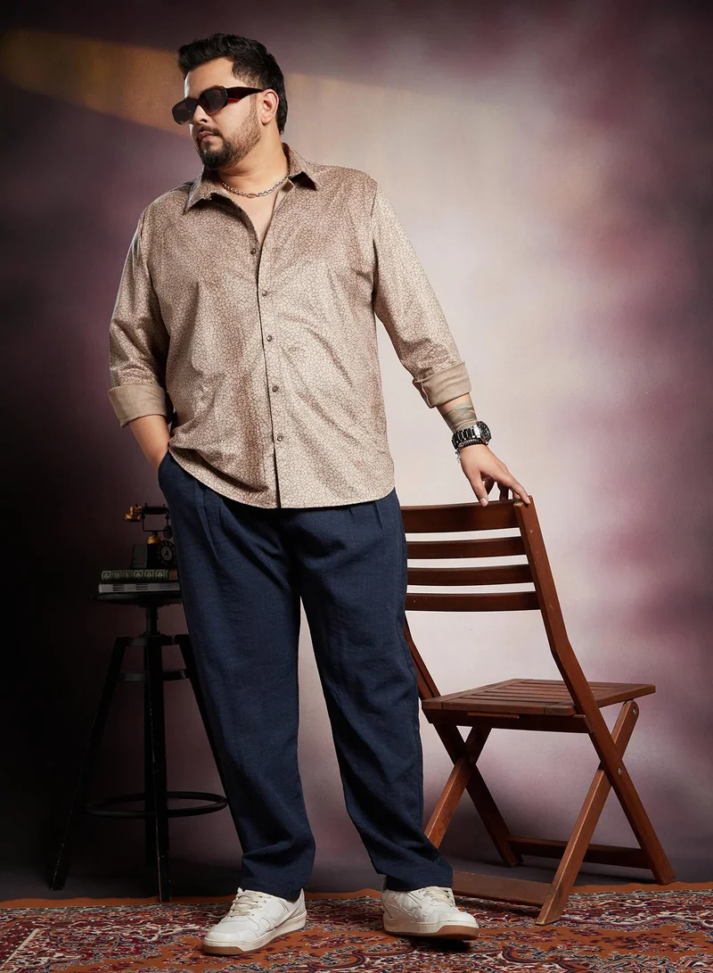 Instafab Plus  Instafab Plus Men's Peanut Brown Crevice-Tactile Shirt For Casual Wear | Spread Collar | Long Cuffed Sleeves | Button Closure | Plus Size Shirt Crafted With Comfort Fit For Everyday Wear for Men | Best Price UAE
