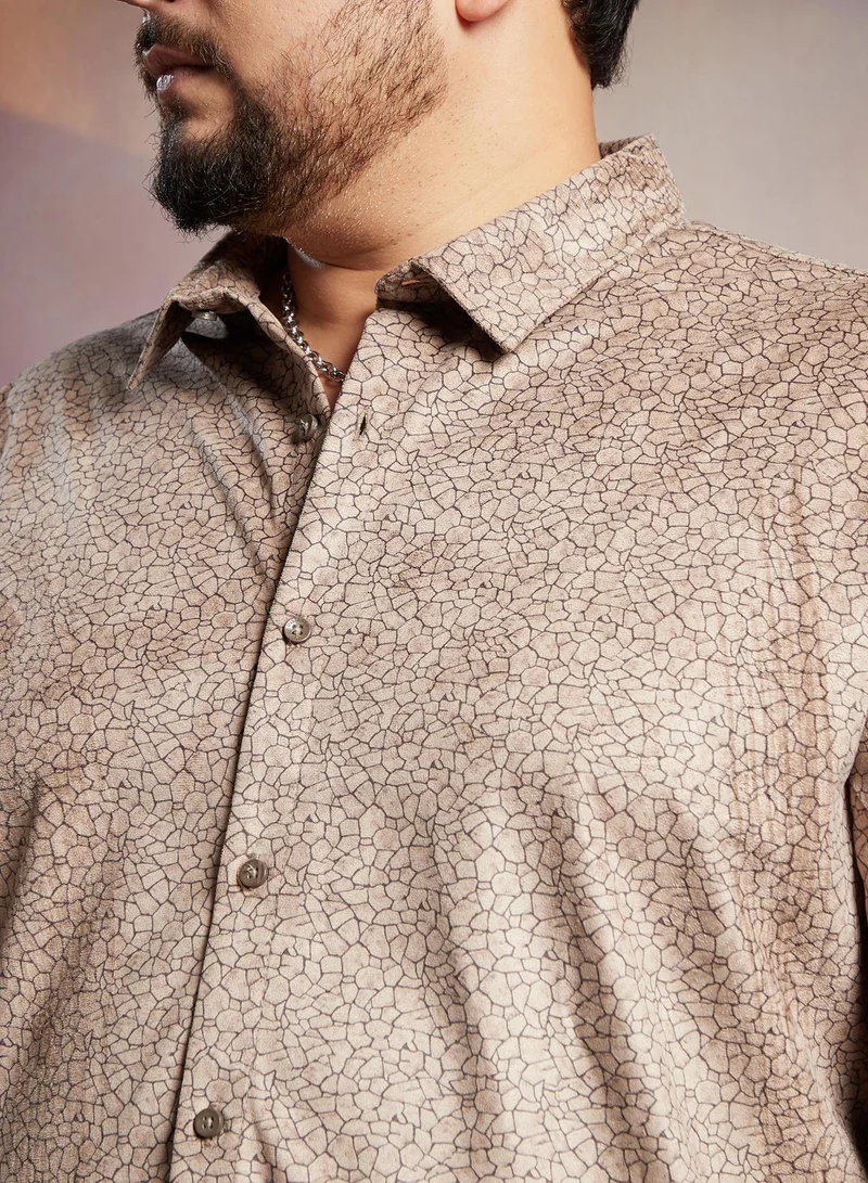 Instafab Plus  Instafab Plus Men's Peanut Brown Crevice-Tactile Shirt For Casual Wear | Spread Collar | Long Cuffed Sleeves | Button Closure | Plus Size Shirt Crafted With Comfort Fit For Everyday Wear for Men | Best Price UAE