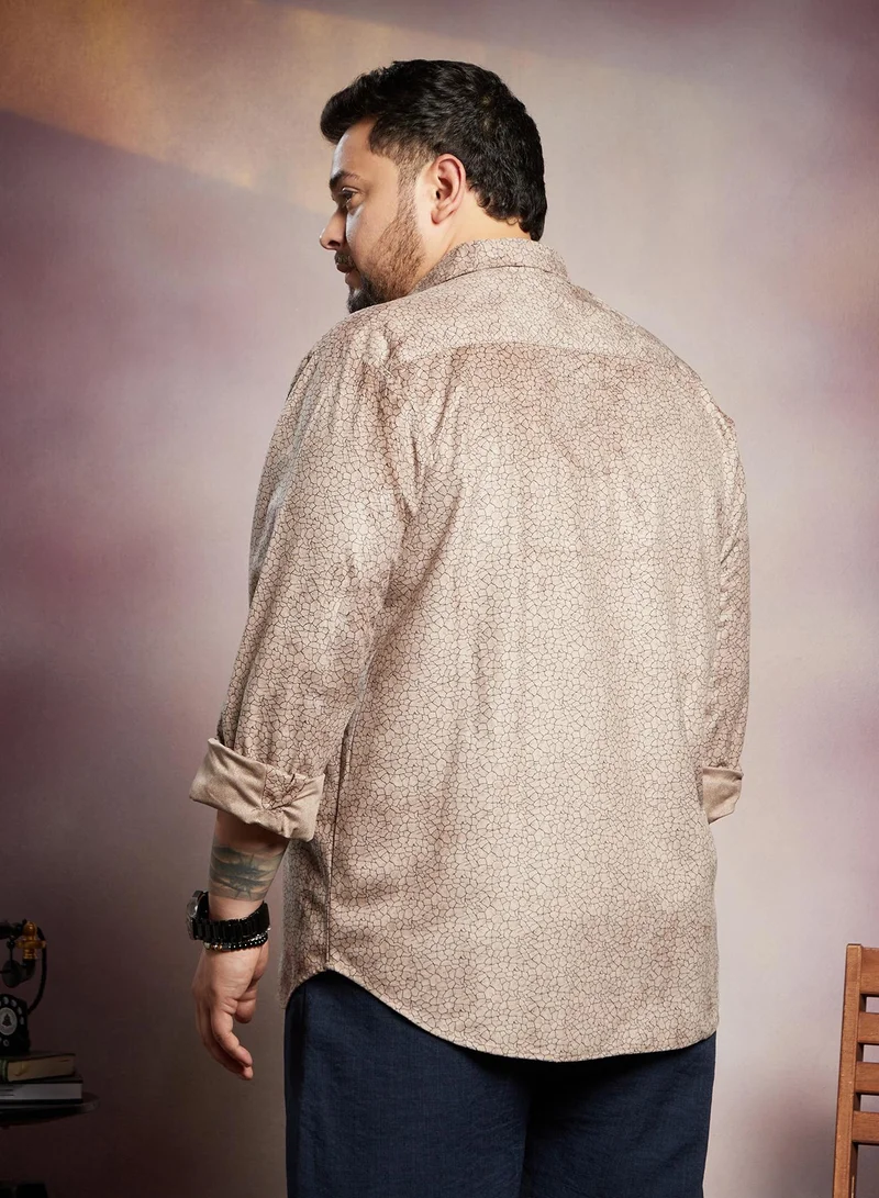 Instafab Plus  Instafab Plus Men's Peanut Brown Crevice-Tactile Shirt For Casual Wear | Spread Collar | Long Cuffed Sleeves | Button Closure | Plus Size Shirt Crafted With Comfort Fit For Everyday Wear for Men | Best Price UAE