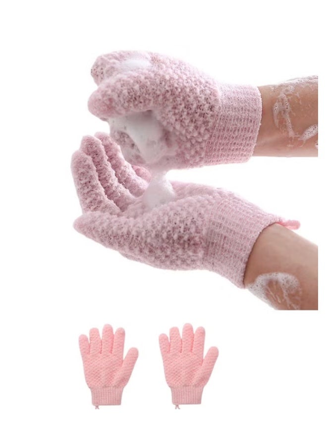 1 Pair Bath Gloves for Shower Natural Loofah Exfoliating Wash Gloves for Body and Face, Dead Skin Remover, Double Sided Microfibre Shower Body Gloves for Adults and Kids - Image 1