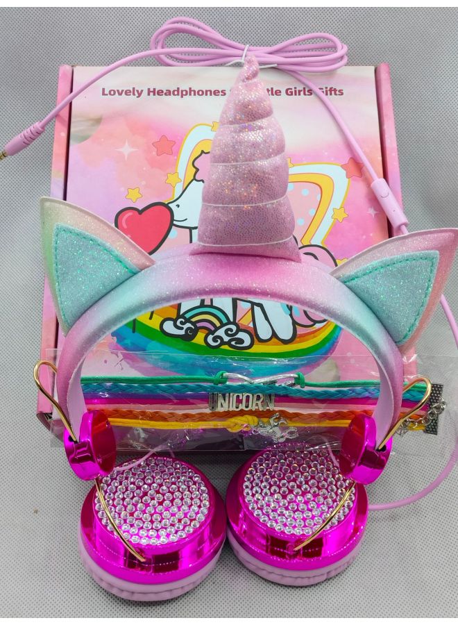 Headset Hot-selling Unicorn Cartoon Mobile Phone Computer Gift Wired Children's Headphones-Color:With Bracelet  - Image 1