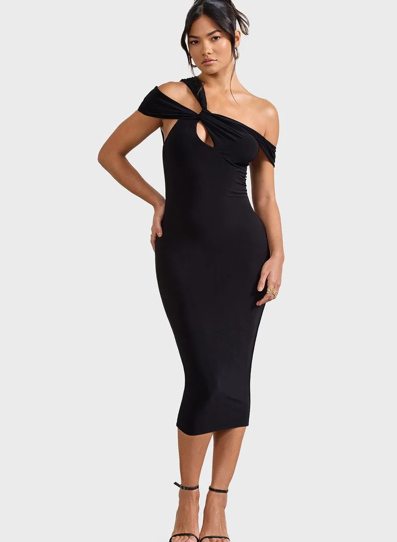 Club L London Bardot Tie Detail Dress