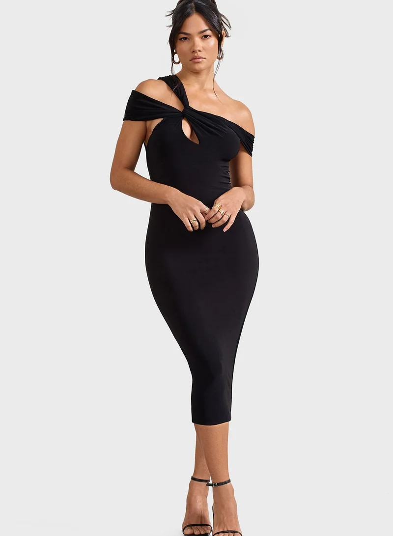 Club L London Bardot Tie Detail Dress