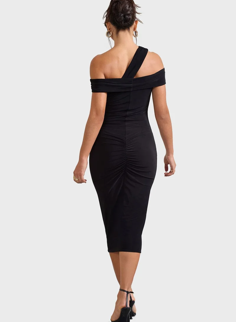 Club L London Bardot Tie Detail Dress