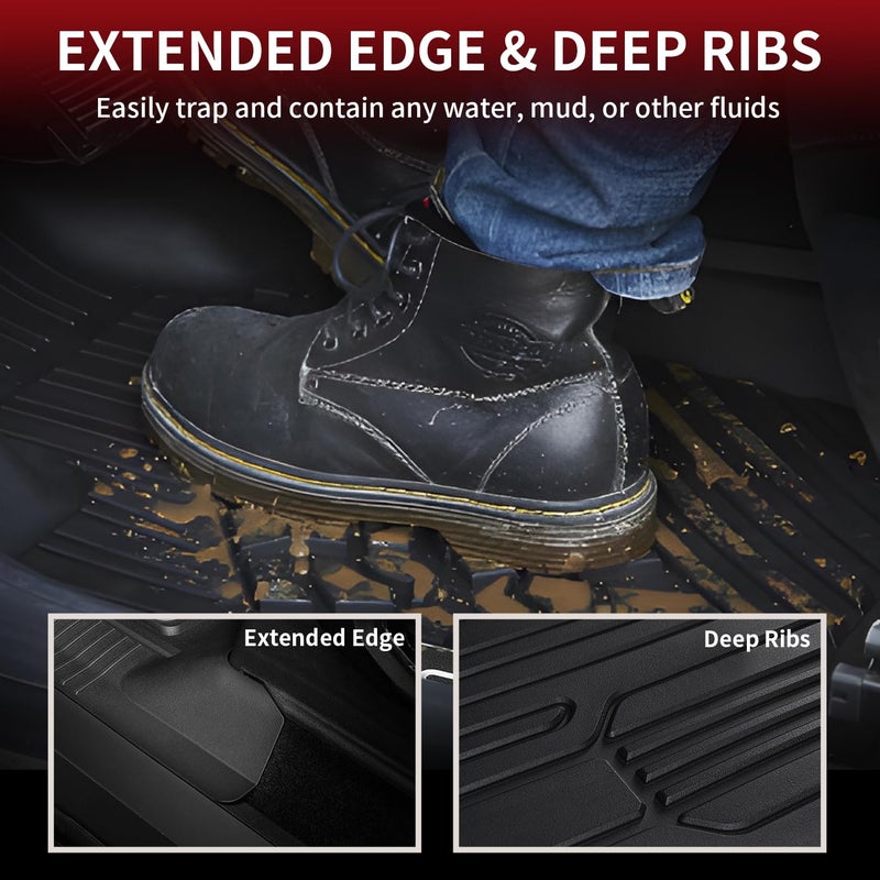 LASFIT Floor Mats for Ford F-150 2015-2026 | F150 Lightning 2022-2025 SuperCrew (Rear w/o Fold Flat Storage) Carpet Floor All Weather Protector TPE Truck Liners- 1st & 2nd Row, 3pcs Black - Image 3
