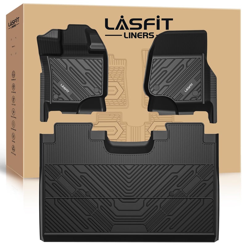 LASFIT Floor Mats for Ford F-150 2015-2026 | F150 Lightning 2022-2025 SuperCrew (Rear w/o Fold Flat Storage) Carpet Floor All Weather Protector TPE Truck Liners- 1st & 2nd Row, 3pcs Black - Image 1