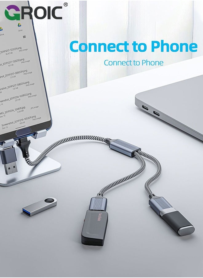 GROIC - USB C/USB A Male to Dual USB Female Cable Adapter, Thunderbolt 3 to Double Type A 2.0 OTG Splitter Cord Converter Multiple Hub for MacBook Pro, iPad Air 5 Mini 6, iPhone 15, Microsoft Surface GO - Image 1