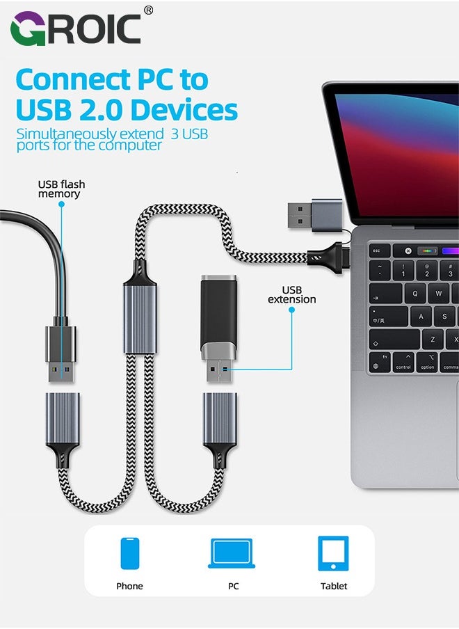 GROIC - USB C/USB A Male to Dual USB Female Cable Adapter, Thunderbolt 3 to Double Type A 2.0 OTG Splitter Cord Converter Multiple Hub for MacBook Pro, iPad Air 5 Mini 6, iPhone 15, Microsoft Surface GO - Image 1