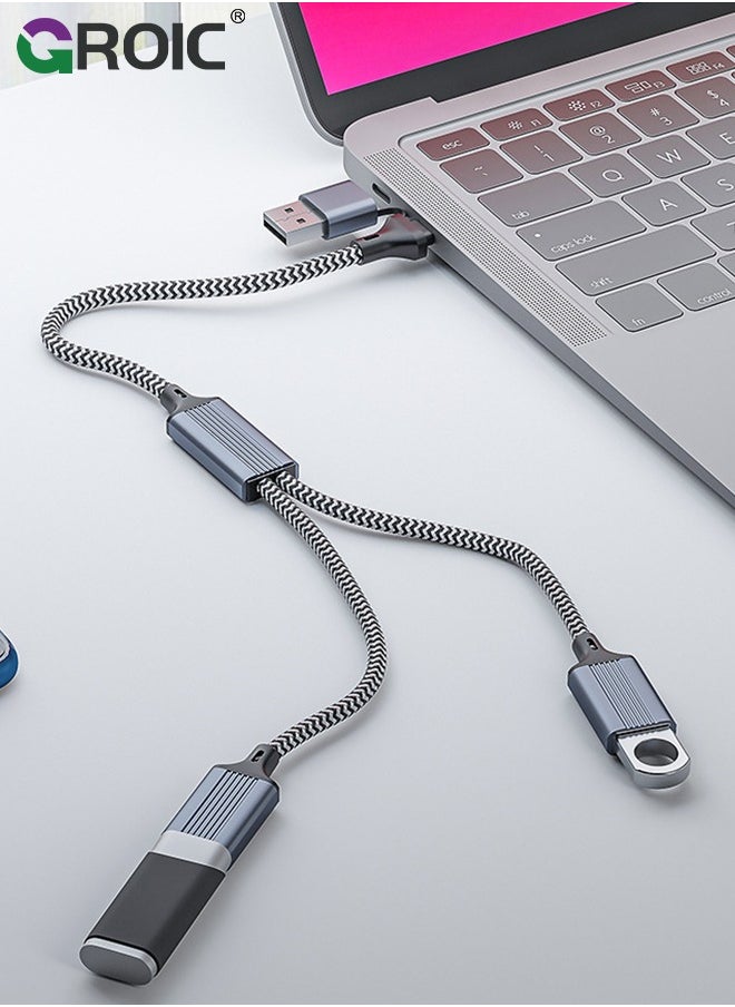 GROIC - USB C/USB A Male to Dual USB Female Cable Adapter, Thunderbolt 3 to Double Type A 2.0 OTG Splitter Cord Converter Multiple Hub for MacBook Pro, iPad Air 5 Mini 6, iPhone 15, Microsoft Surface GO - Image 1