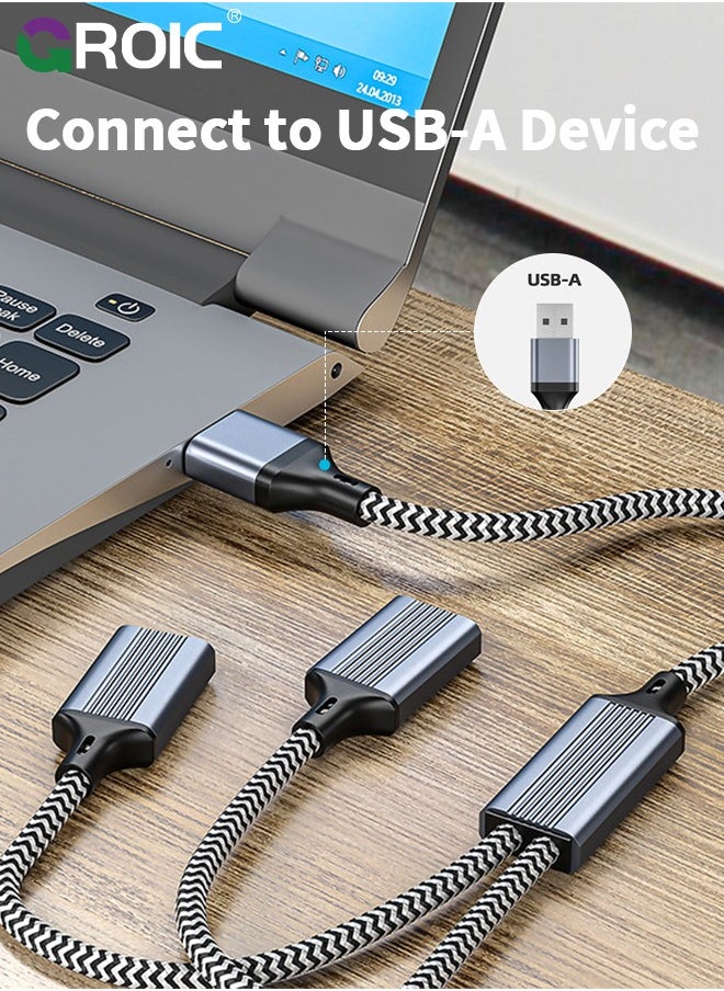 GROIC - USB C/USB A Male to Dual USB Female Cable Adapter, Thunderbolt 3 to Double Type A 2.0 OTG Splitter Cord Converter Multiple Hub for MacBook Pro, iPad Air 5 Mini 6, iPhone 15, Microsoft Surface GO - Image 1