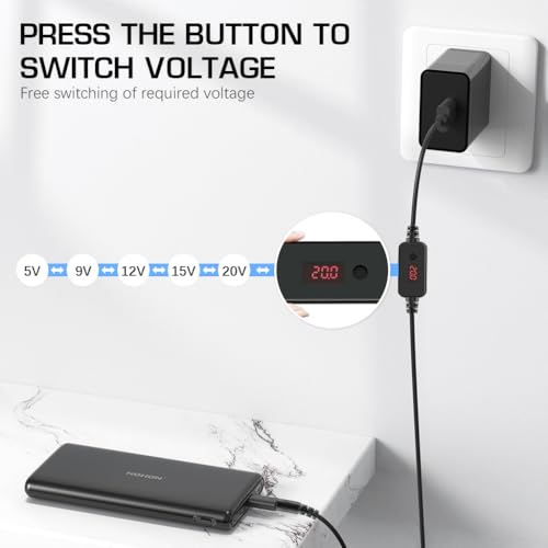 Verilux® USB C to DC Cable with 8 DC Connectors, 5V-20V Adjustable Power Design with Switch Button, 3.3Ft USB C to DC Converter Charging Cable for Notebooks, Portable Monitors, Stationary Routers - Image 5
