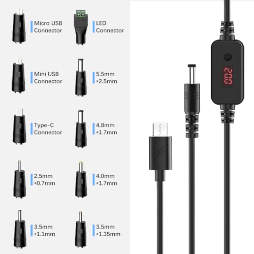 Verilux® USB C to DC Cable with 8 DC Connectors, 5V-20V Adjustable Power Design with Switch Button, 3.3Ft USB C to DC Converter Charging Cable for Notebooks, Portable Monitors, Stationary Routers - Image 2