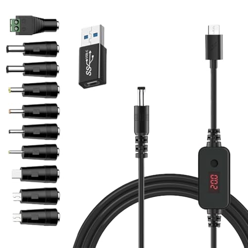 Verilux® USB C to DC Cable with 8 DC Connectors, 5V-20V Adjustable Power Design with Switch Button, 3.3Ft USB C to DC Converter Charging Cable for Notebooks, Portable Monitors, Stationary Routers - Image 1