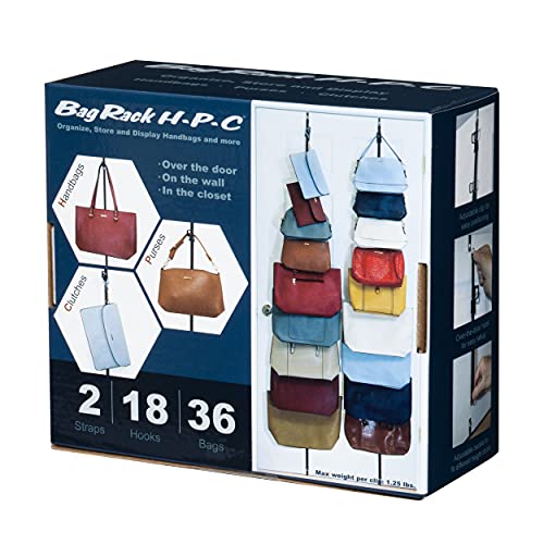 Perfect Curve Handbag and Purse Organizer | Hold up to 18 Bags | Over The Door Organizer for Purses and Handbags | Adjustable Clips | 2 Straps | Black - Image 2