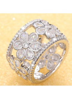 Chic French Luxury Openwork Court Ring Floral High-End Q106 White Gold