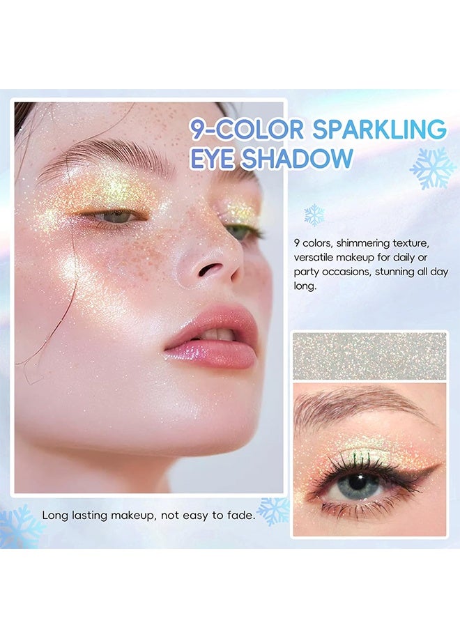 KAPEINE 9 Colors Eyeshadow Palette, Sparkling Face Eye Shadow Palette Makeup, High Pigment Chameleon Eyeshadow Rainbow Shimmer Highlighter, Long Lasting Waterproof Eye Makeup - Image 2